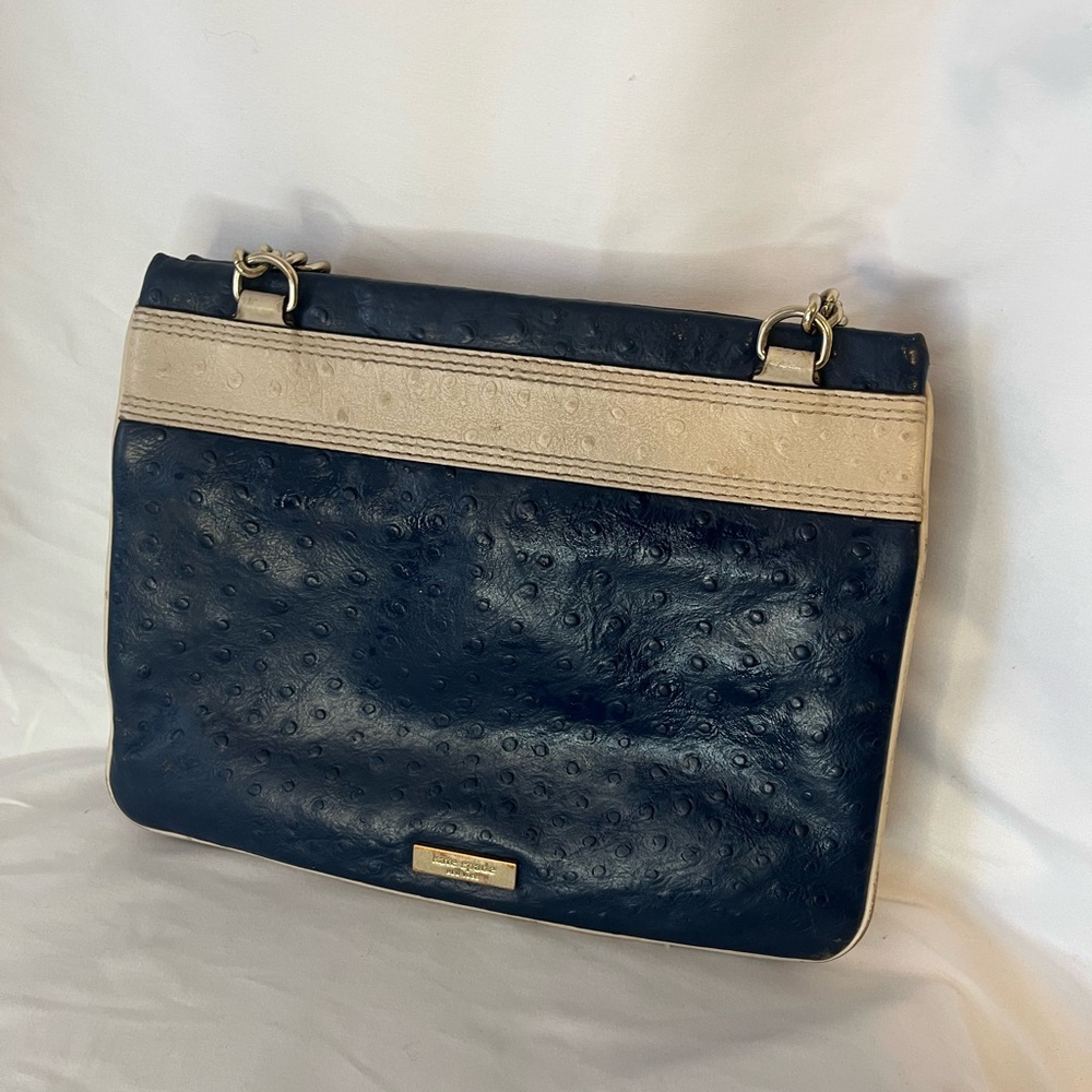 Kate Spade blue and cream ostrich leather bag - Picture 2 of 7